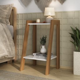 Mesa de Cabeceira Suporte Organizador Isabella Branco Pés Madeira - 1