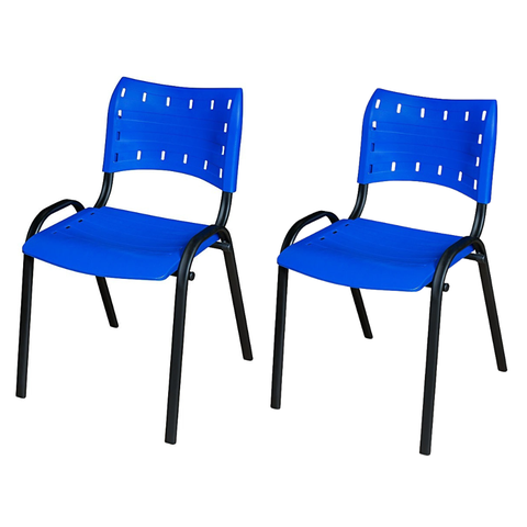 Kit 2 Cadeira Iso Tubo Oblongo Aço Industrial Empilhavel - Azul