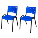 Ver imagem 1 de Kit 2 Cadeira Iso Tubo Oblongo Aço Industrial Empilhavel - Azul