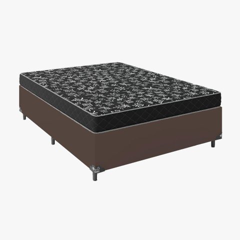 Cama Box Casal Tecido Marrom com Colchão D20 Tampo Preto 12cm