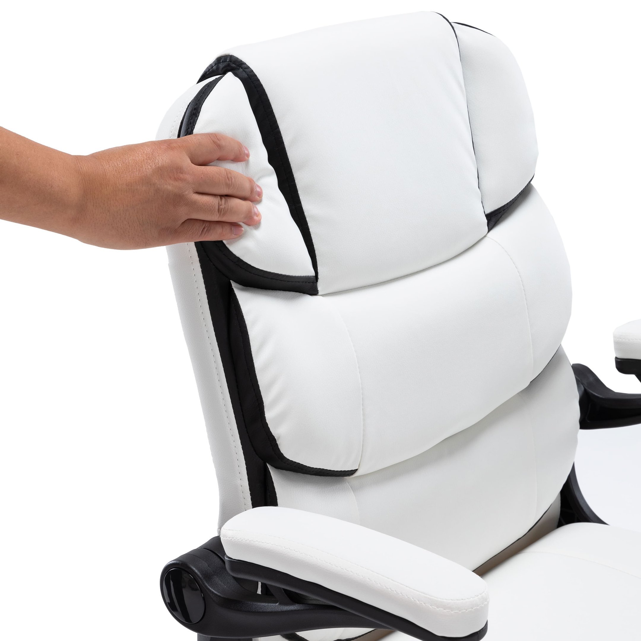 Cadeira Yamasoro Home Office Confortável de Couro com Design Ondulado (Branco e Preto) - 3