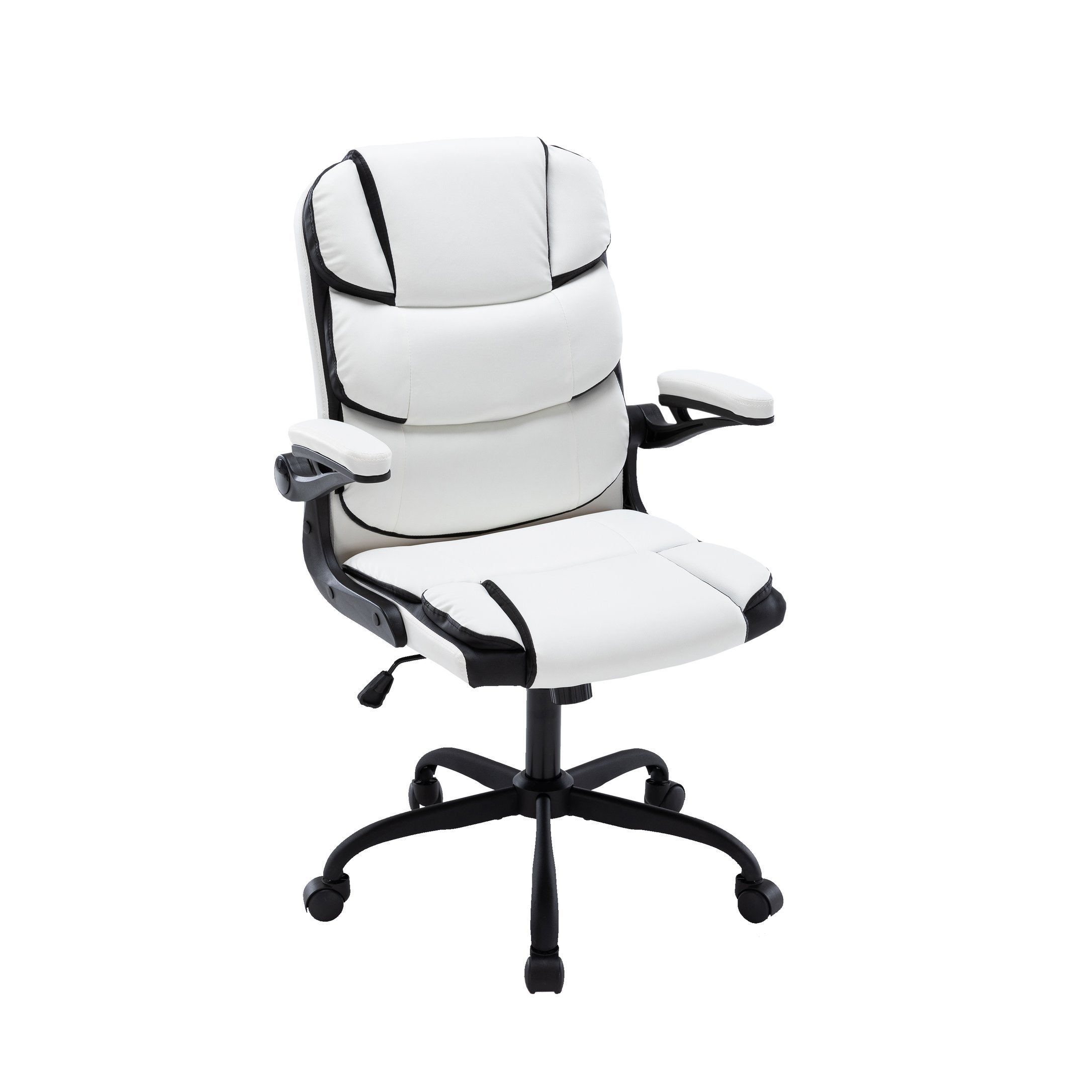 Cadeira Yamasoro Home Office Confortável de Couro com Design Ondulado (Branco e Preto) - 2