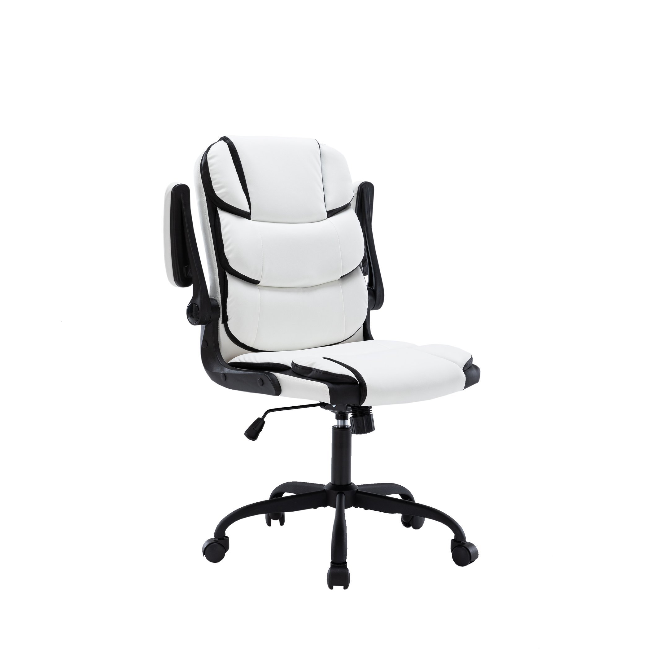 Cadeira Yamasoro Home Office Confortável de Couro com Design Ondulado (Branco e Preto) - 5