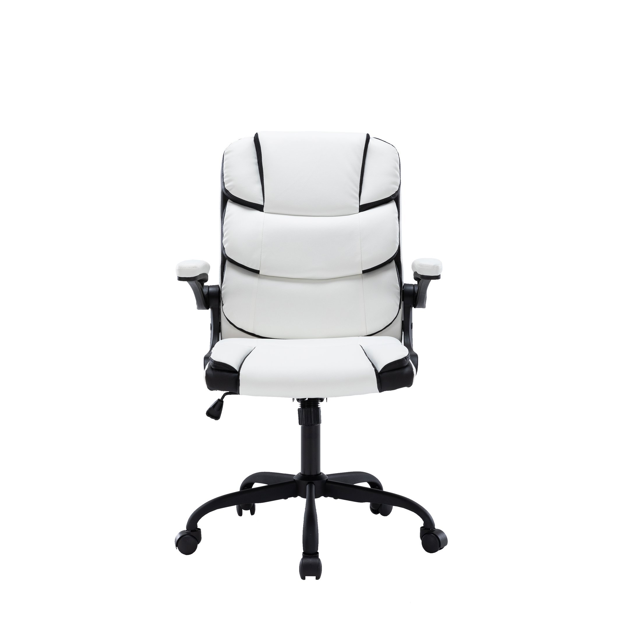 Cadeira Yamasoro Home Office Confortável de Couro com Design Ondulado (Branco e Preto) - 1