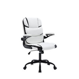 Cadeira Yamasoro Home Office Confortável de Couro com Design Ondulado (Branco e Preto) - 4