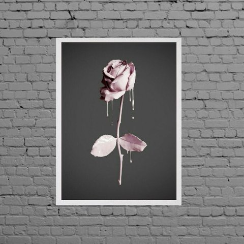 Quadro Decorativo Rosa De Tinta Rosa 24x18cm:Madeira preta