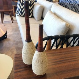Decoração de Sala Dupla Vaso Tulipa de Cerâmica Marrom e Palha Ganash - 4