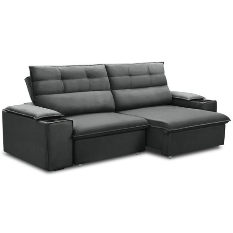 Sofá Retrátil Reclinável para Sala 3 Lugares 225cm Gordon F04 Veludo Cinza Escuro - Lyam Decor