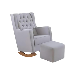 Poltrona Amamentação Balanço com Puff Versão Premium Itália Tecido Veludo Cinza - 1
