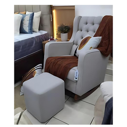 Poltrona Amamentação Balanço com Puff Versão Premium Itália Tecido Veludo Cinza - 2