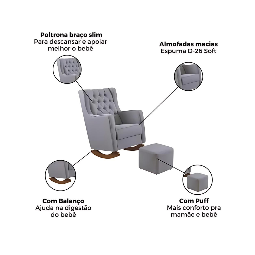 Poltrona Amamentação Balanço com Puff Versão Premium Itália - 3