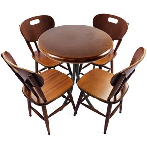 Cj Mesa Madeira 60cm - Bistrô Fixa 78cm + 4 Cadeiras 43 - Natural - Liso