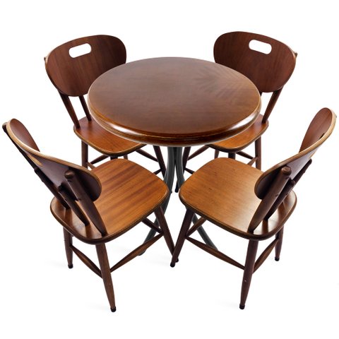 Cj Mesa Madeira 60cm - Bistrô Fixa 78cm + 4 Cadeiras 43 - Natural - Liso