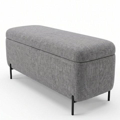 Puff Baú Bella 140cm Pés Alumínio Preto Linho Nobre Cinza - Sallar Home