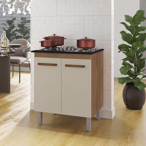 Balcão Cooktop 4 Bocas Jade 75cm 2 Portas Pés com Regulagem Cor:savana / Off White;tamanho:4 Bocas