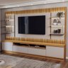 Estante para TV Até 70 Polegadas Horizonte 2 Portas 2 Gavetas Ripado com Led Tauari/Off White Fosco  - 1