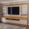Estante para TV Até 70 Polegadas Horizonte 2 Portas 2 Gavetas Ripado com Led Tauari/Off White Fosco  - 5