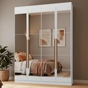 Ver imagem 1 de Guarda-Roupa Solteiro 4 Portas Batentes com Espelhos Branco/Branco/Rustic Netuno Madesa