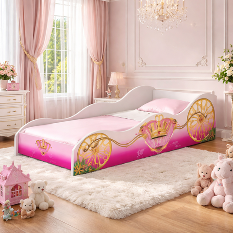 Cama Infantil Rosa P/ Meninas Carruagem Princesa Solteiro em Mdf