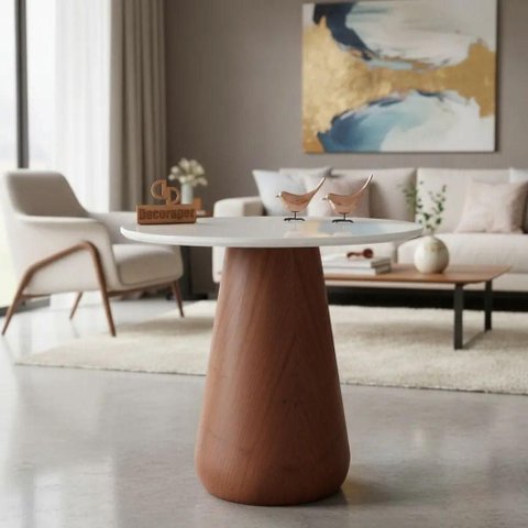 Mesa de Canto Cone Redondo Vidro Madeira 50cm Amadeirado Decoraper