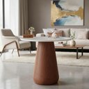 Ver imagem 1 de Mesa de Canto Cone Redondo Vidro Madeira 50cm Amadeirado Decoraper