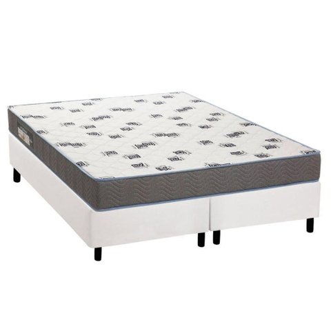 Cama Box Queen: Colchão Espuma Ortobom D33 Light Saúde + Base CRC Courano White(158x198)
