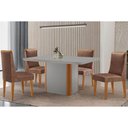 Ver imagem 1 de Conjunto: Mesa Sala Jantar Pietá Tampo c/ Vidro Curvo 120cm+4 Cadeiras Dakota Madeira Naturale/Off