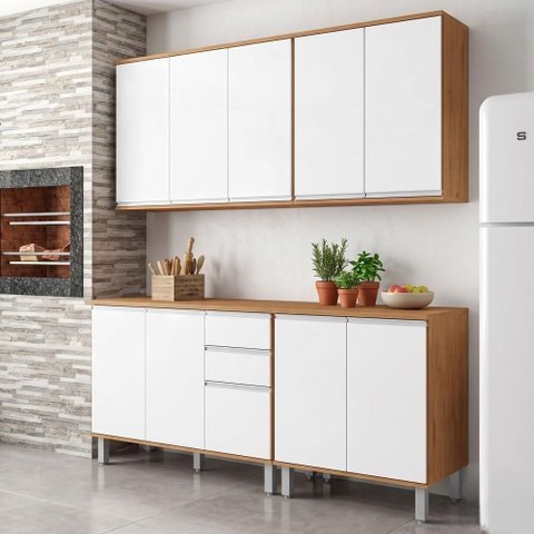 Cozinha Modular Nina 10 Portas 2 Gavetas MDF-MDP 199cm Amêndoa Móveis Lopas