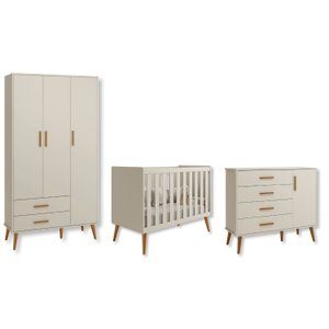 Quarto de Bebê Berço + Cômoda + Guarda Roupa Isis:areia