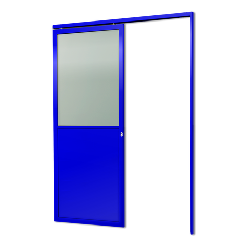 Porta de Correr Suspensa Meia Lambril Meia Vidro Dir L.25 Azul 210x70 Brimak