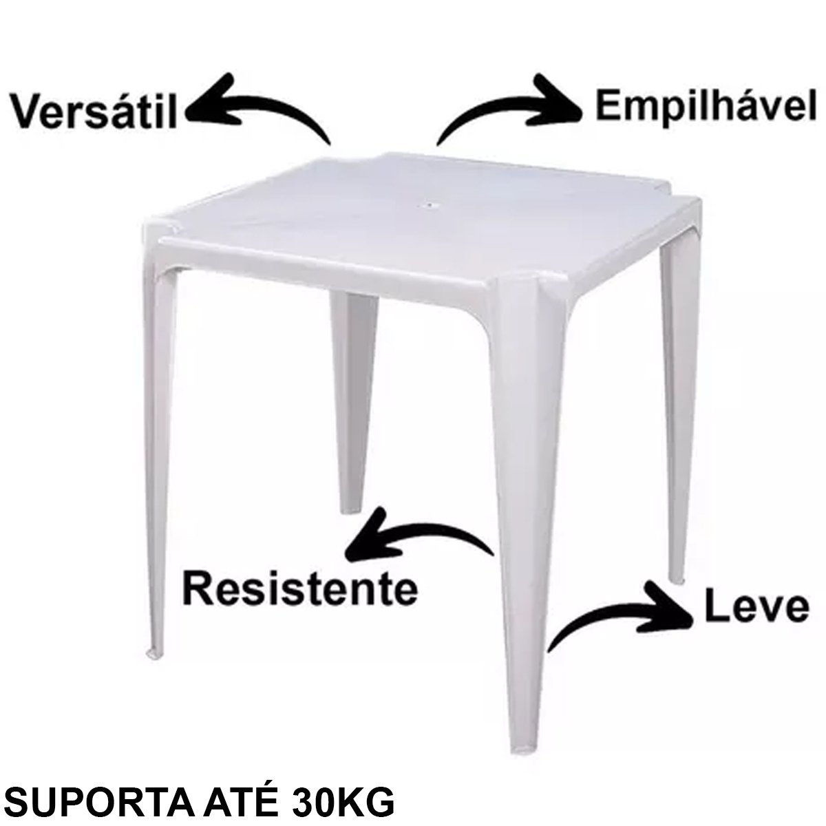 Kit 2 Mesas Plásticas Monobloco Quadrada Arqplast Branca - 3