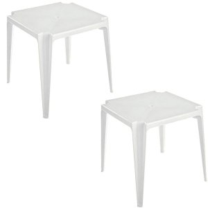 Kit 2 Mesas Plásticas Monobloco Quadrada Arqplast Branca