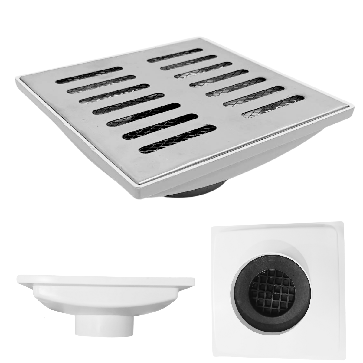 Ralo Anti Cheiro 20x20 Inox 304 Tradicional Coletor Branco Saída de 100mm Telas Anti Insetos - 1