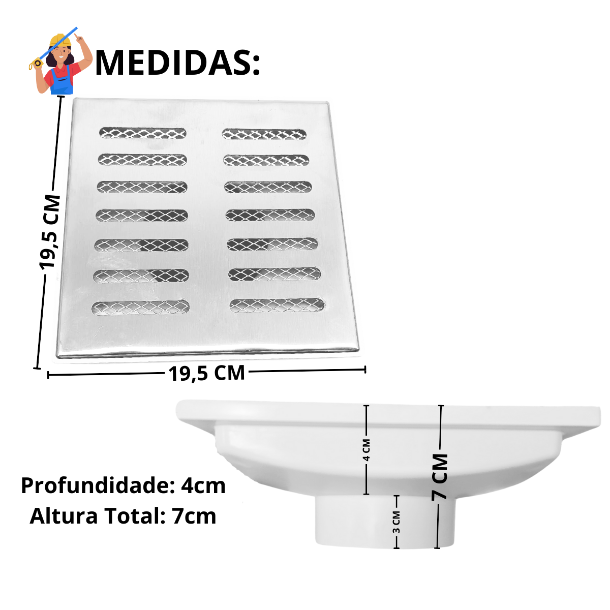 Ralo Anti Cheiro 20x20 Inox 304 Tradicional Coletor Branco Saída de 100mm Telas Anti Insetos - 2