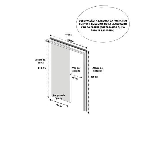 Porta de Correr Madeira Primer 210x70 Lisa com Fechadura - PONTO KIT