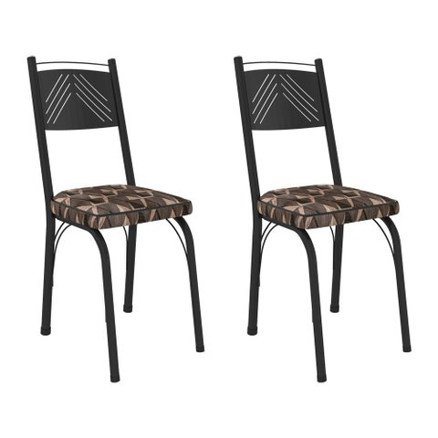 Kit 2 Cadeiras de Cozinha Virginia Estampado Mosaico Palha Pés de Ferro Preto - Pallazio