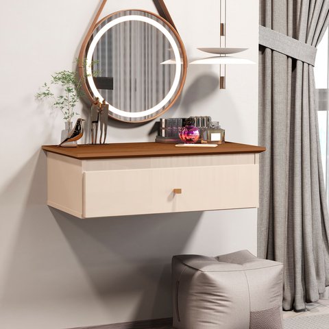 Penteadeira Europa Mesa de Maquiagem Suspensa Off White/freijó