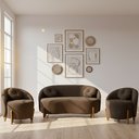 Ver imagem 2 de Kit 01 Sofá + 02 Poltronas Orgânicos c/ Almofadas Curvo Sala Recepção Amsterdã Boucle Marrom