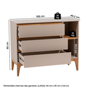 Ver imagem 4 de Cômoda 3 Gavetas 2 Nichos MDF com Pés de Madeira Maciça Bento Yescasa Bege/Cappuccino/Amêndoa