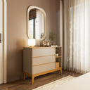 Ver imagem 1 de Cômoda 3 Gavetas 2 Nichos MDF com Pés de Madeira Maciça Bento Yescasa Bege/Cappuccino/Amêndoa