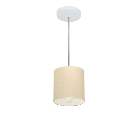 Lustre Pendente Cilíndrico Vivare Md-4200 Cúpula em Tecido 14x15cm - Bivolt - Algodão Crú - Bivolt