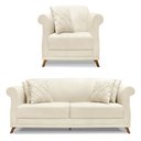 Ver imagem 1 de Kit Poltrona e Sofá Living 2 Lugares 1,60m Vênus Linho Natural Pés Castanho - Pallazio