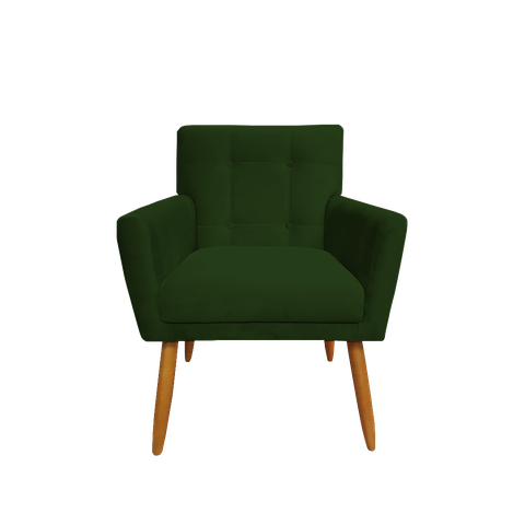 Poltrona Decorativa Onix Suede Verde Pés Madeira Mz Decor