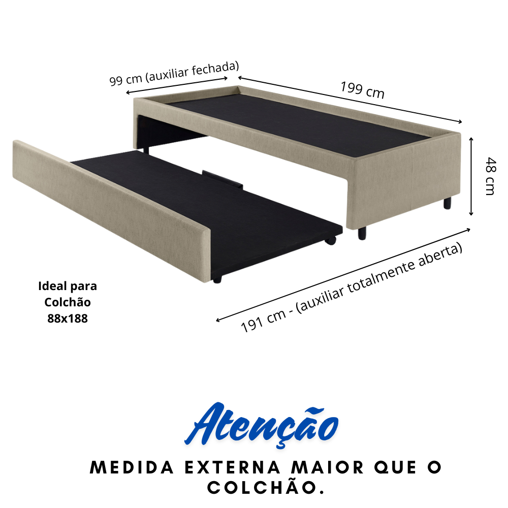 Bicama Box para Dois Colchões Solteiro 88x188 Corino Linho - 3