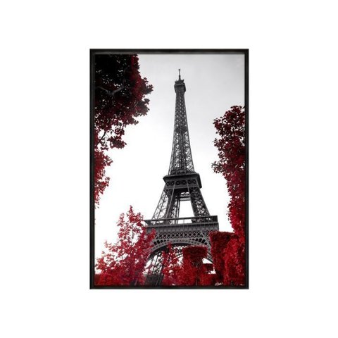 Quadro Decorativo - Torre Eiffel Folhas Vermelhas Ct005 Tela Canvas - 60x40cm