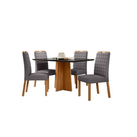 Conjunto Sala de Jantar Mesa Anitta 135x90 com 4 Cadeiras Mariah Ype/preto/veludo Cinza - Nc