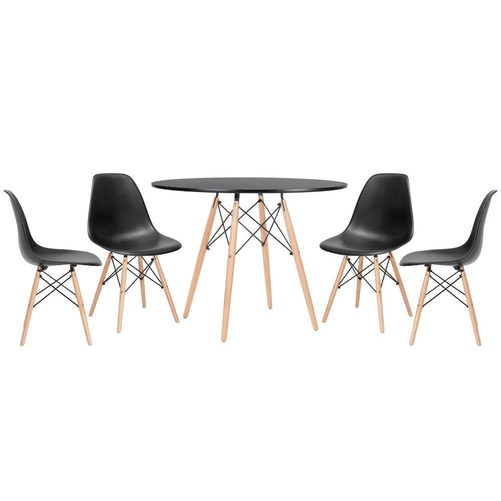 Conjunto de Mesa Redonda Eames 100cm Preto + 4 Cadeiras Eiffel Dsw Preto - 1