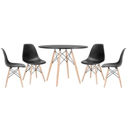 Conjunto de Mesa Redonda Eames 100cm Preto + 4 Cadeiras Eiffel Dsw Preto - 1