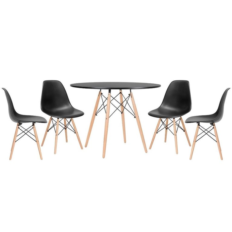 Conjunto de Mesa Redonda Eames 100cm Preto + 4 Cadeiras Eiffel Dsw Preto