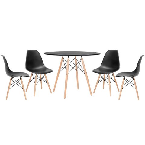 Conjunto de Mesa Redonda Eames 100cm Preto + 4 Cadeiras Eiffel Dsw Preto